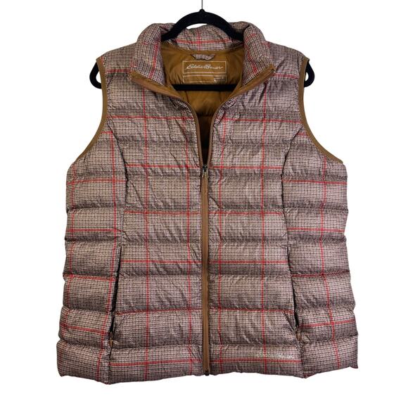 EDDIE BAUER Vest Jacket XL Goose Down Plaid Full Zip Mock Collar Quilted Puffer - Picture 2 of 14